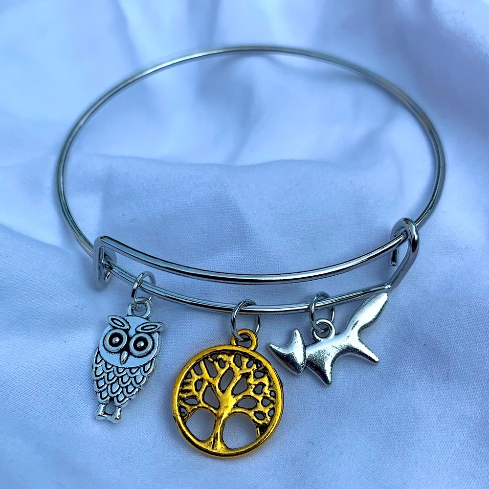 Brand New! Handmade! Adjustable Charm Bangle Bracelet!